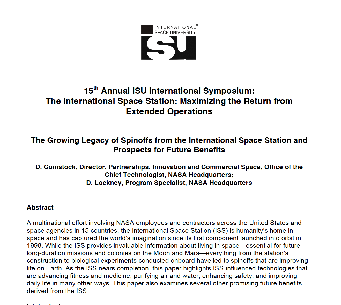 ISS Spinoff Benefit ISU